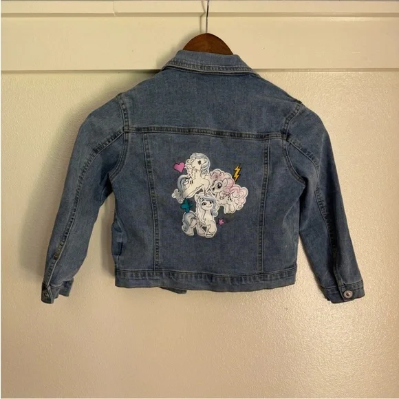 Girls My Little Pony Denim Jean Jacket Unicorn Pegasus Graphic Kids Blue Coat - Picture 4 of 11